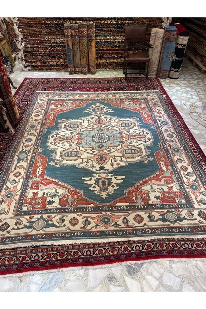 El Dokuma İran Halısı Heriz Modeli pamuk üstü Yün Dokuma Olup kök boya 300x240