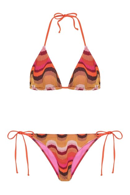 Colorful Knit Triangle Bikini Set