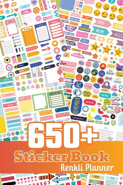 Planner Etiket Seti, 650 Adet Renkli Etiket, Ajanda Sticker Defteri, Bullet Journal, Günlük, Laptop