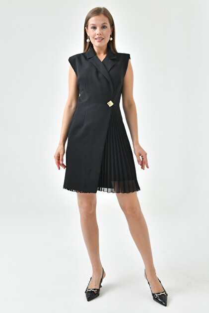 formal dress jacket wrap MILANO BLACK COTTON MIDI DRESS – DISSH main image 1