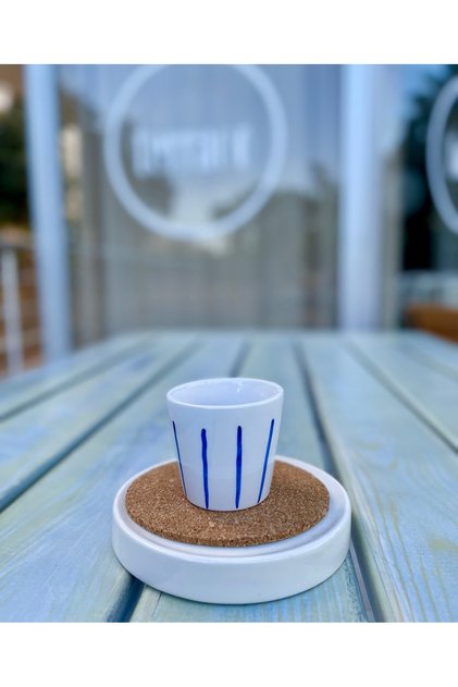 Handmade Ceramic Summer Series Shot Espresso Cup Mug with Blue Stripes