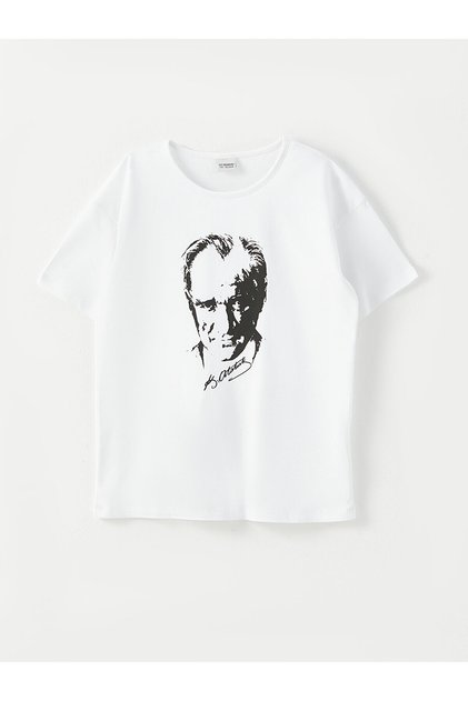 Crew Neck Ataturk Printed Short Sleeve Girls' T-Shirt