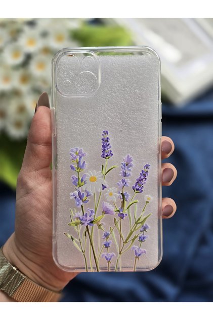 iPhone 15 Plus Compatible Flower Design Transparent Phone Case