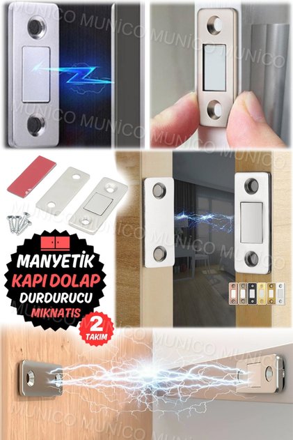 2 Takım Güçlü Manyetik Kapı Kapatıcı Emme Boncuğu Dolap Kapısı Emme Vakum Manyetiği Kilidi Gümüş Şık
