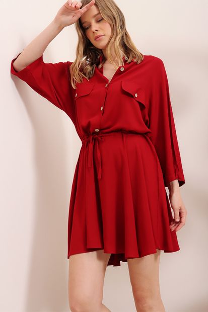 Trend Alaçatı Stili Kadın Tarçın Safari Dokuma Gömlek Elbise ALC-X6196 - 5