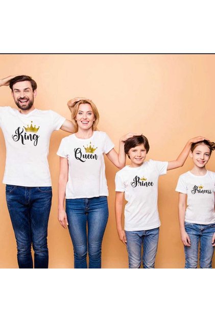 FRİSSO New king queen 1 bucată tricouri din bumbac cu aspect de familie, mamă, tată, copil, asortate pentru familie