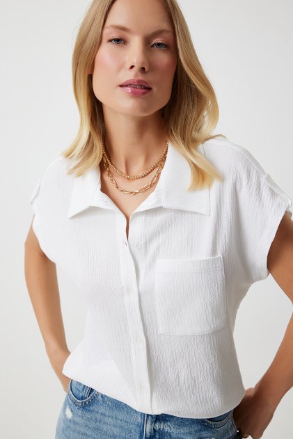 Women's Ecru Pocket Casual Knitted Shirt Dd01325
