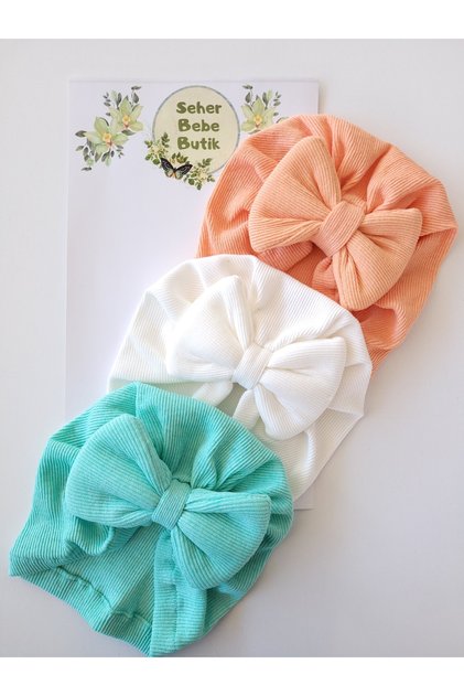 Kız Bebek & Çocuk Renkli Fiyonklu Bone 3'Lü Set
