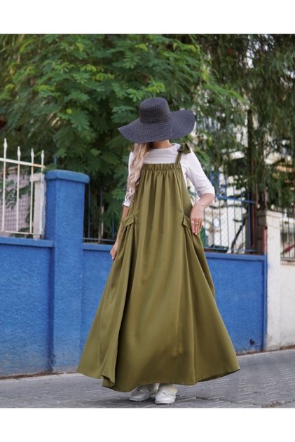 Oversize Pocketed Oil Green Gilet/Salopet