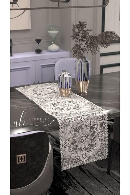 Placemat Special Embroidery Design Runner Swirl Table And Presentation Set Dowry Holder Cream