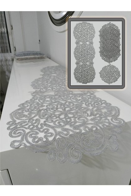 Placemat Plate and Runner Kitchen Set Luxury 6-Person Ivy Table Presentation Set Dowry Holder Gray