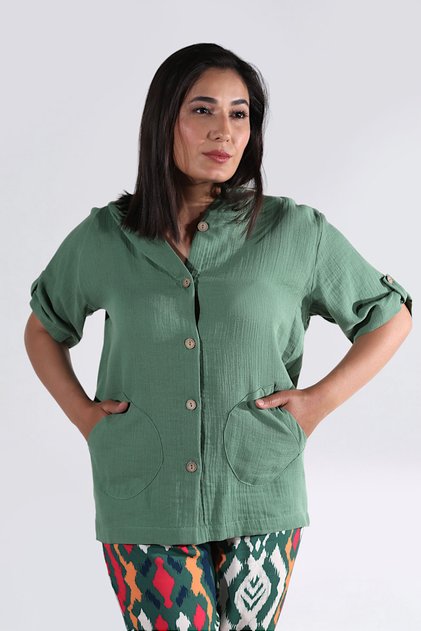 10762 GREEN Hooded MUSLIN JACKET