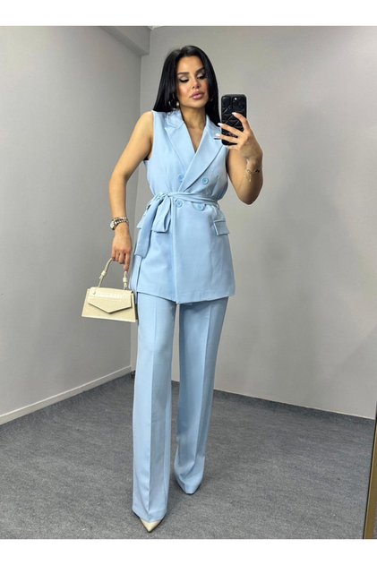 Women's Belted Vest Pants Set Baby Blue