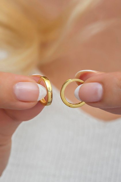 925 Ayar Gümüş Gold Taşsız 10 Mm Halka Küpe