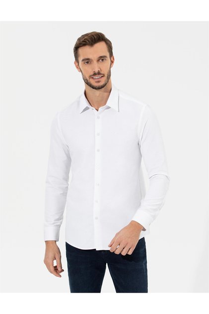 White Slim Fit Long Sleeve Shirt
