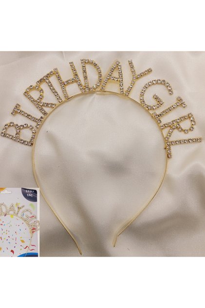 Metal Stone Crown Decoration Crown with Birthday Girl Written Crown
