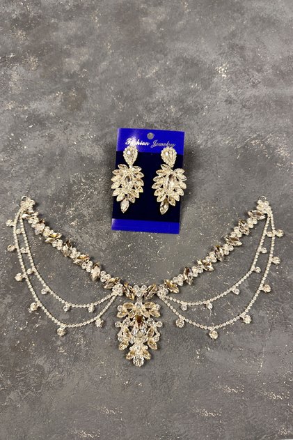 Ahu Model Tasseled Bridal Henna and Wedding Hair Jewelry Drop Earring Set Silver