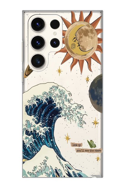 Samsung Galaxy S24 ULTRA Uyumlu Güneş ve Dalga Desenli Şeffaf Telefon Kılıfı