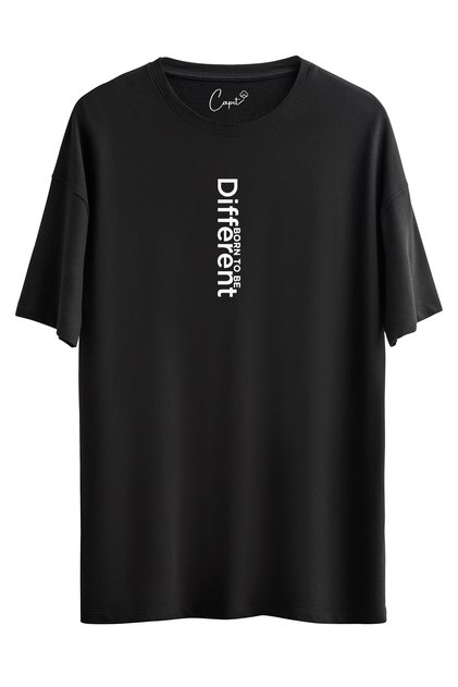Cotton Different Printed Black Oversize T-Shirt
