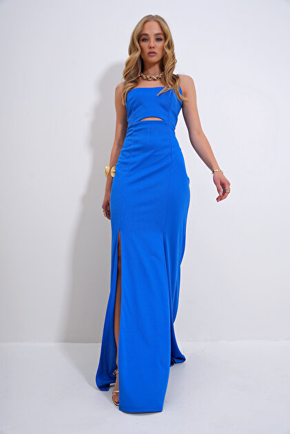 Trend Alaat Stili Blue Out Cut Slit Women's Homecoming Dress - Adjustable  Strap ALC-X12269- Trendyol