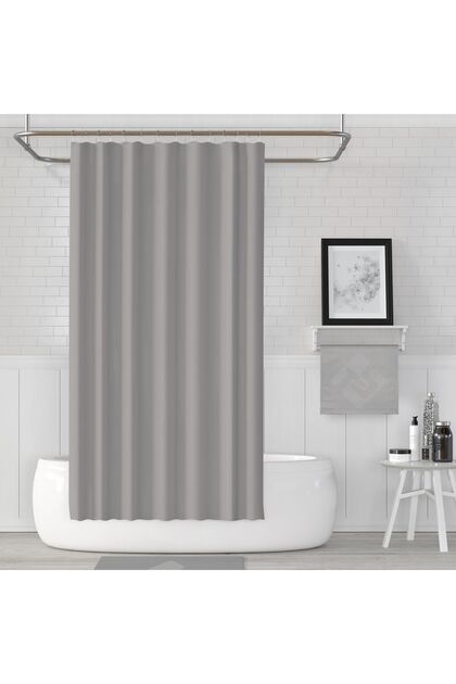 Duş Perdesi Çift Kanat 2x120x200cm Gri Renk Banyo Perdesi 16 Adet C Halka Hediyeli