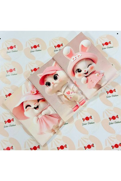 Sevimli Tavşanlar 3'lü Defter Seti Çizgisiz pembe
