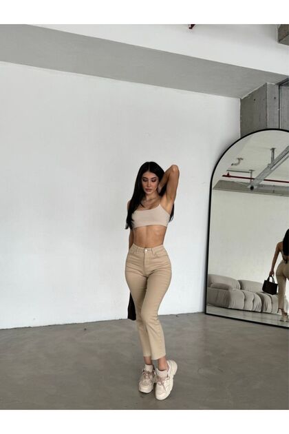 Kesik paça mom fit