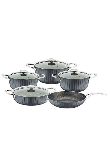 COLONNA - 3517 - 9 Parça, Bio Granit, Sağlıklı, Tencere, Tava Seti Antrasit, Platin Detay