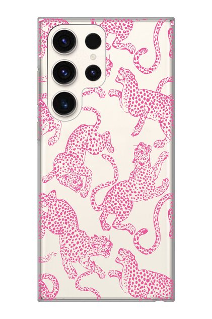 Pink Leopard Pattern Transparent Phone Case Compatible with Samsung Galaxy S24 Ultra