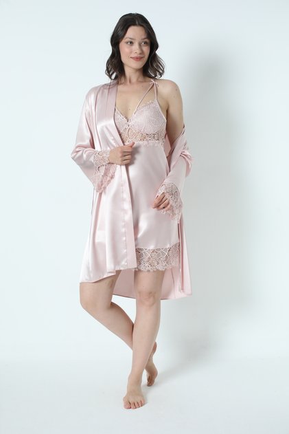 Powder satin nightgown dressing gown pajama set shorts set 6-piece bridal trousseau set 8670