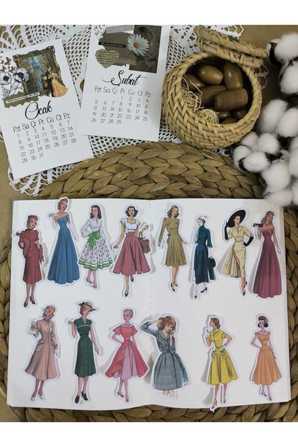 50's Fashion Girl Tekli Sticker Set 02 Ajanda Planlayıcı Bullet Journal Scrapbooking Için Uygundur