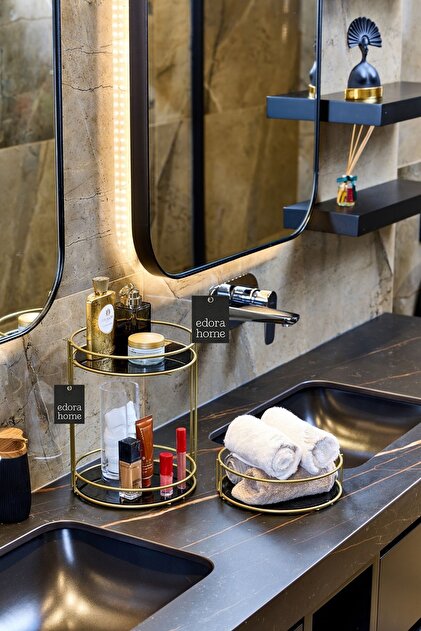 rooms 03Kinamera & 02KinNM Factor 2本セット Edora Home 2'li Gold Banyo Organizer Seti, İki Katlı ve Tek Katlı