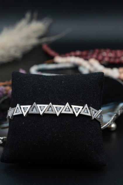 Double Triangle Gümüş Kaplama Bronz Bileklik