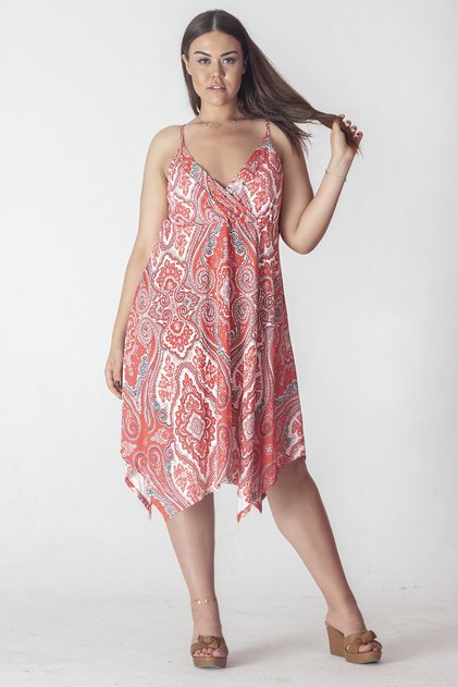 Women's Large Size Pomegranate Rope Strap Asymmetrical Dress 65n35435