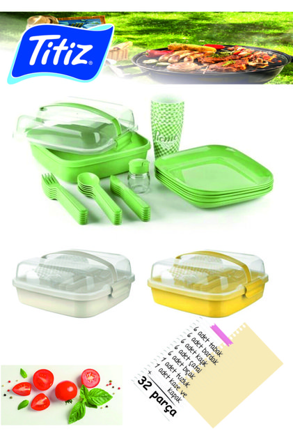 Titiz Plastik Lovely Piknik Seti Yesil Renkli 6 Kişilik 32 Parça