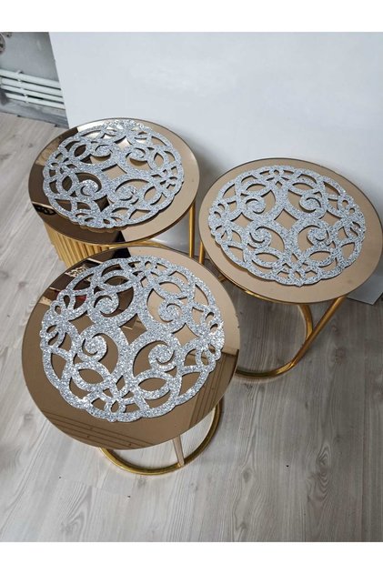 3 Pieces of Cover (Excluding the Table) / 33cm Round/Silvery Sparkling Silver / Artificial Leather /