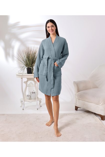 Unisex 4-Layer 100% Organic Cotton Premium Multi Muslin Ultra Soft Bathrobe