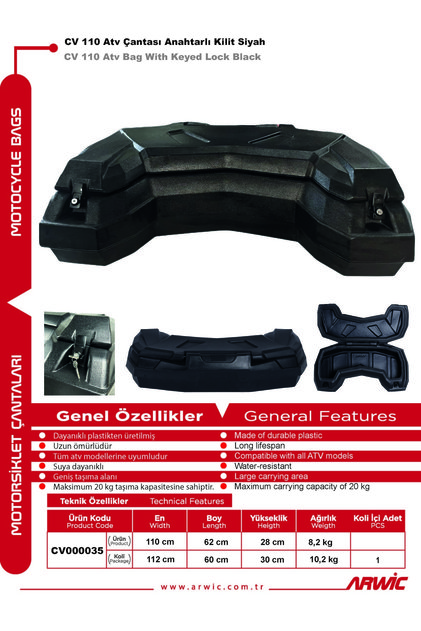 ATV ÇANTASI ANAHTARLI KİLİT SİYAH CV 110