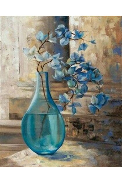 Mavi Vazodaki Mavi Çiçekler Marcel Sanat Elmas Mozaik Tablo 61x76cm