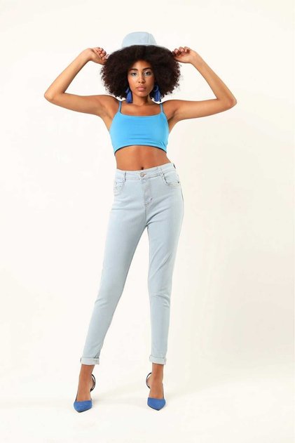 Ice Blue Lycra High Waist Skinny Leg Skinny Fit Jean Jeans