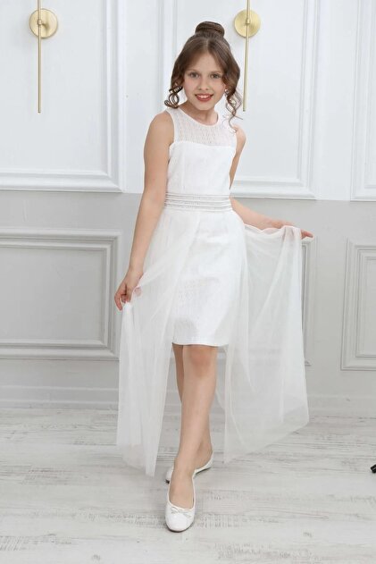 Your Consent Girl's White Evening Dress Graduation Gown- Trendyol