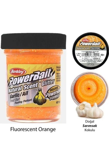 BerkleyBerkley Powerbait Natural Glitter Trout Bait Garlic sarmısak turuncu Sahte Yem
