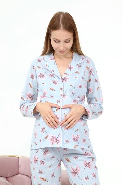 Likapa Combed Cotton Front Buttoned Maternity Long Sleeve Pajama Set
