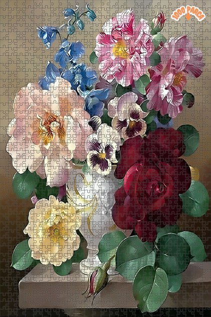 Çiçek Buketi Dekoratif Çift Katlı Çerçeveli Asılabilir Ahşap Puzzle 1000 PARÇA 50X70