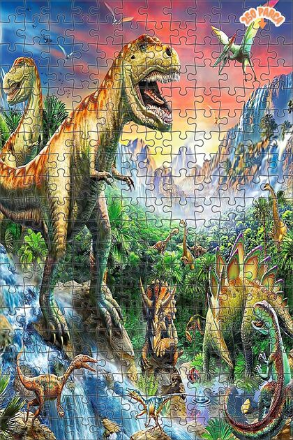 Orman Dinozor Ayı Dekoratif Çift Katlı Çerçeveli Asılabilir Ahşap Puzzle 250 PARÇA 30X30