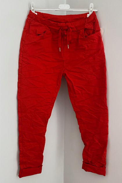 Women's Red Italian Waist-Tie Lycra Skinny Leg Pants