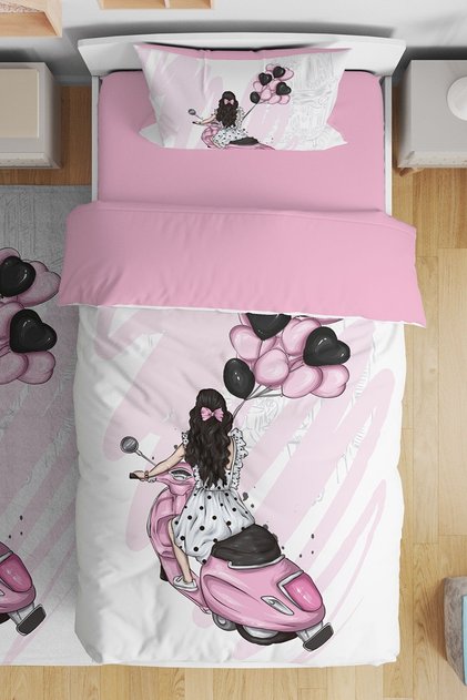 Scooter Girl Patterned Single Baby Kids Bedding Set
