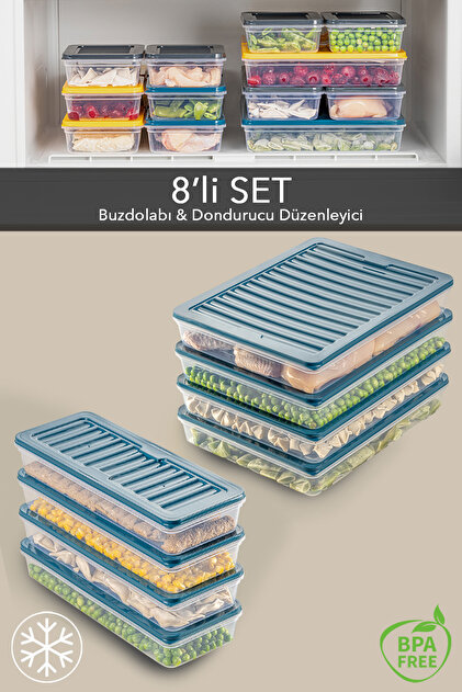 Meleni Home 8'li Mikrodalgaya Uyumlu Erzak Kabı Petrol 4x2400 Ml