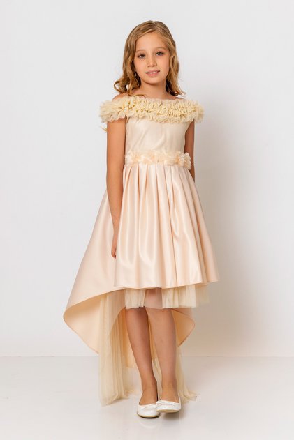 Girl's Floral Belted Ruffle Evening Dress