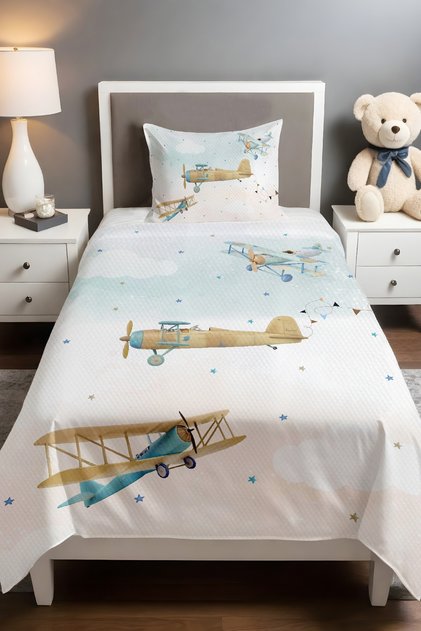 Planes in the Clouds Patterned Pique Set (160x230cm)